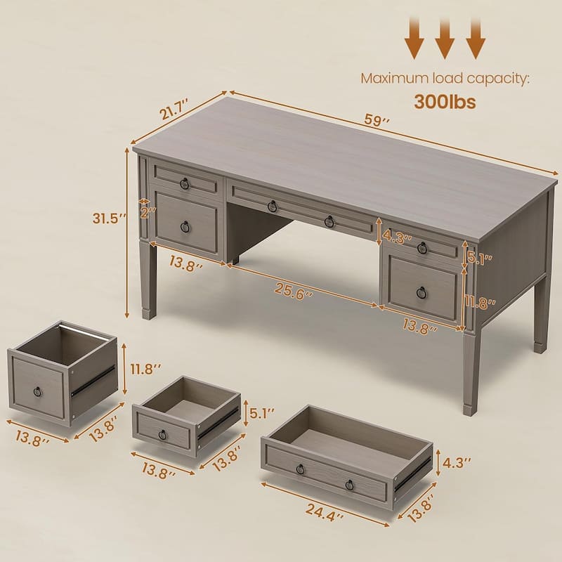 Farmhouse Executive L Shaped Desk Home Office Desk with Drawers and Storage Cabinet & Power Outlet