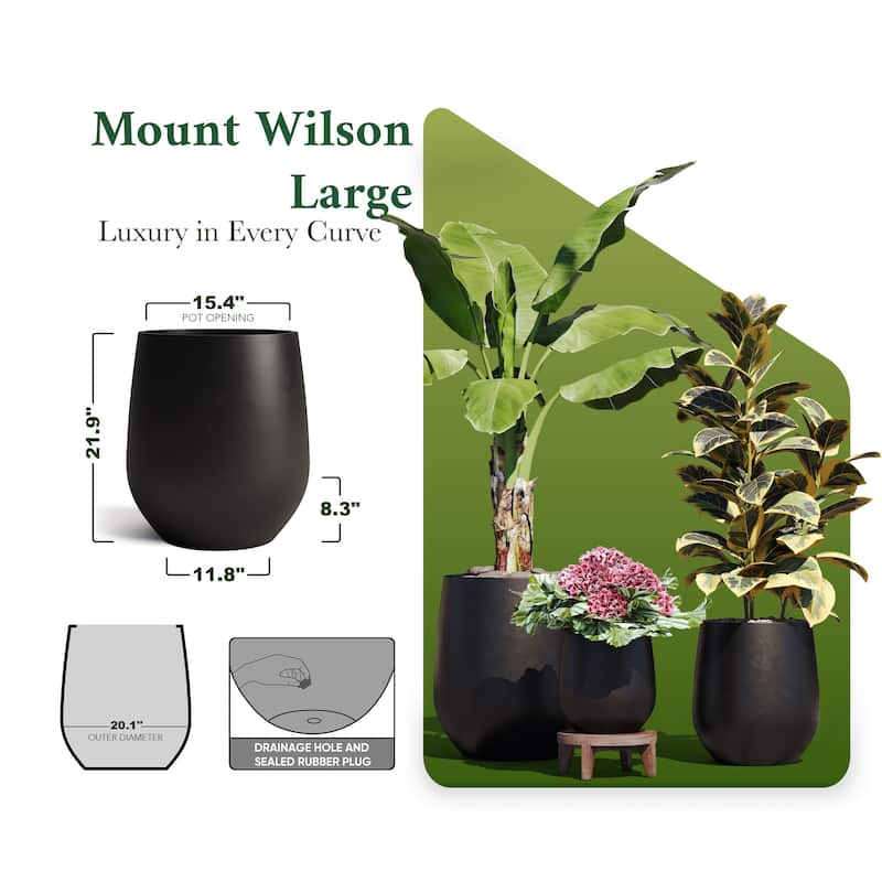 DTY Signature Mount Wilson 1-Piece Fiberstone Tapered Planter for Indoor/Outdoor, Black