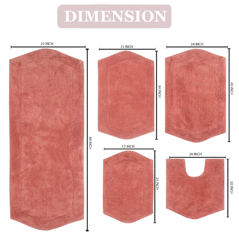 Waterford Collection 100% Cotton Non-Slip Bathroom Rug Set, Machine Washable Bath Rug, 5 Piece Bath Mat Set with Contour