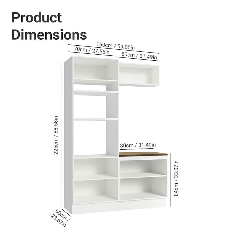 Madesa Hazel 3-Piece Kitchen Storage Set 3 Doors 3 Open Shelves Pantry Cabinet 2 Doors Base Cabinet and Wall Cupboard - White