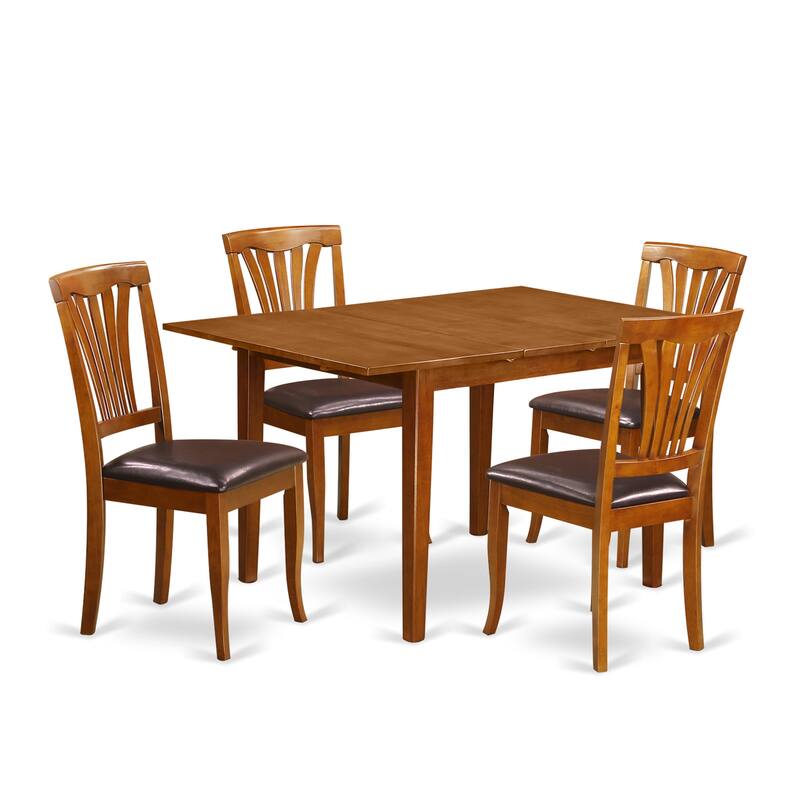 East West Furniture 5 Piece Kitchen Table Set- a Rectangle Dining Room Table and 4 Kitchen Chairs, Saddle Brown (Seat Options)