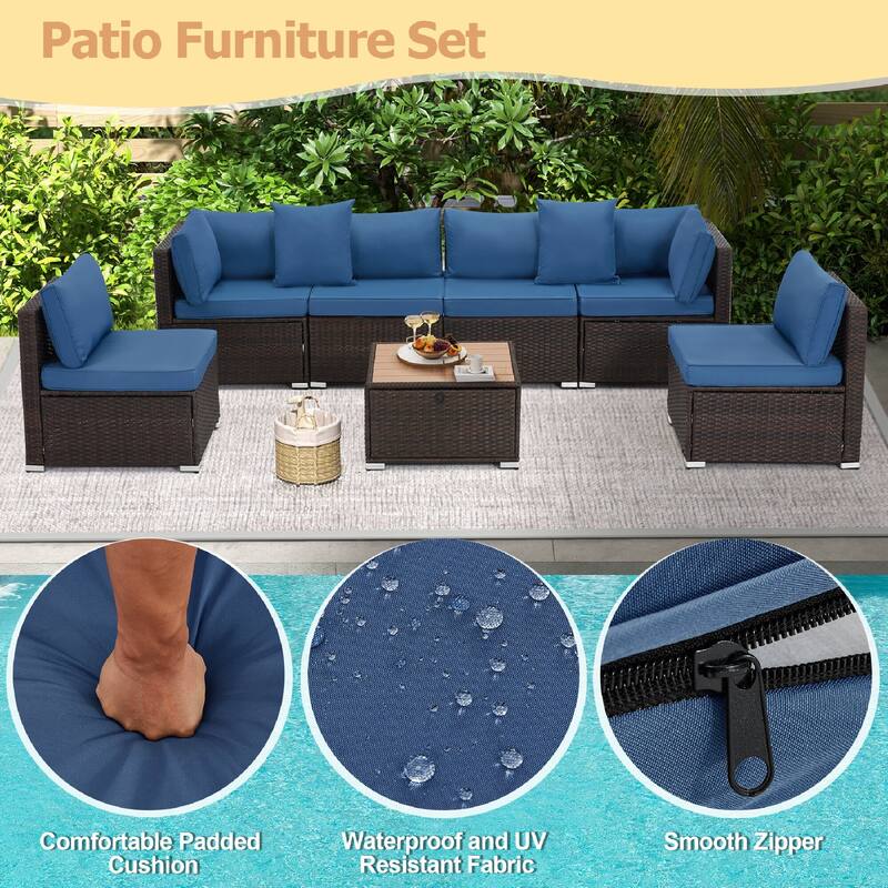 EROMMY 6/7 Piece Modular Outdoor Rattan Sofa Set, All-Weather Wicker Patio Furniture with Storage Table, Cushions & Pillows