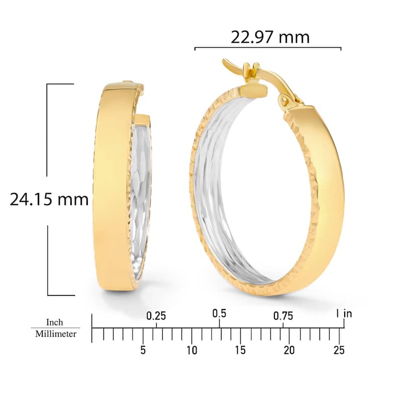 Clover 14K Two-Tone High-Polish & Diamond-Cut Hoop Earrings