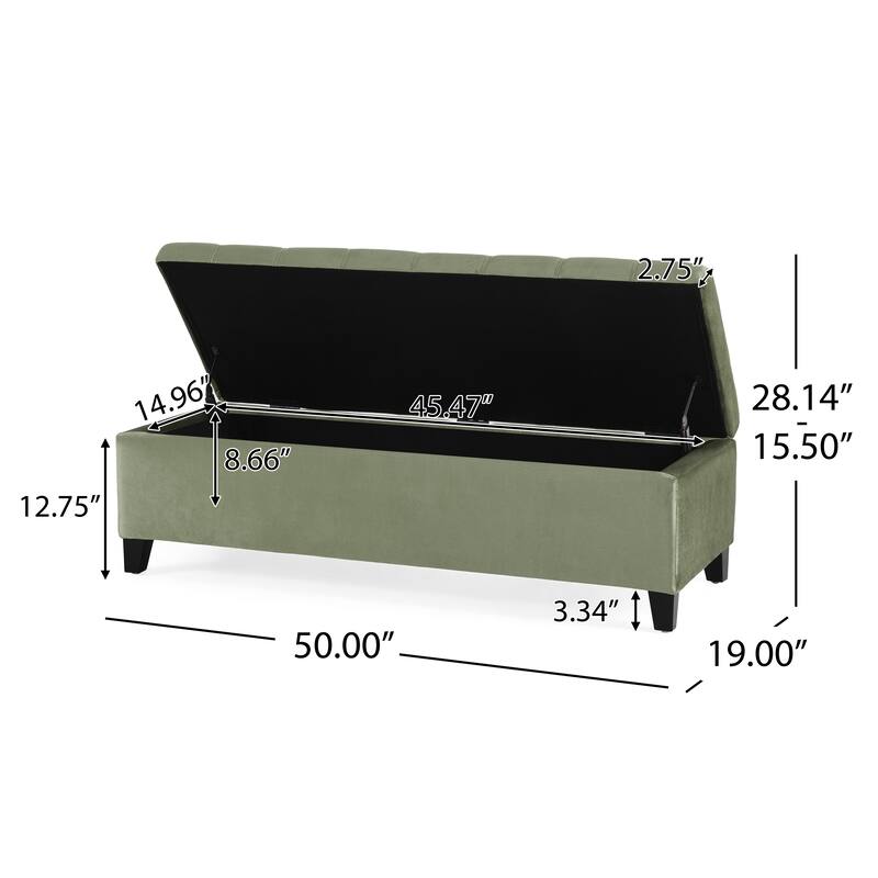 Velvet Rectangular Storage Ottoman, Tufted Upholstered Storage Ottoman, Storage Bench with Safety Hinges & Solid Wood Legs