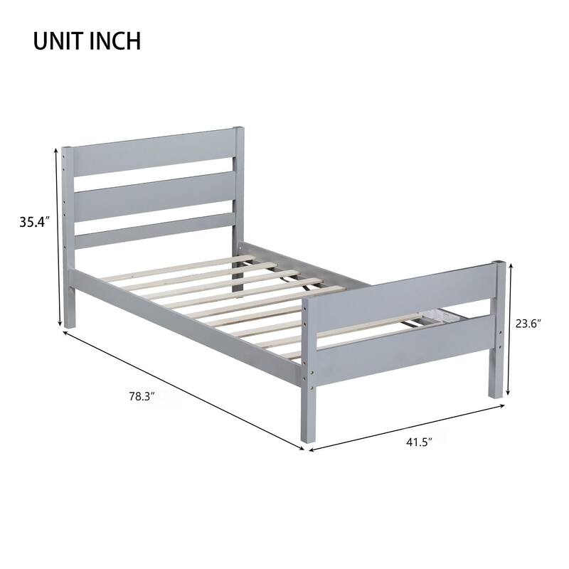 Twin Size Bed with Headboard and Footboard Solid Rubber Wood Frame