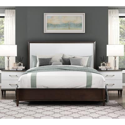 White and Cherry Finish 3pc Bedroom Set Bed and Two Nightstands