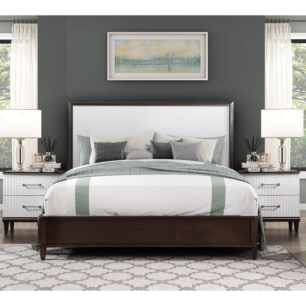 White and Cherry Finish 3pc Bedroom Set Bed and Two Nightstands
