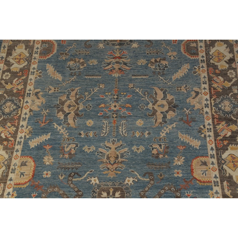 Hand Knotted Oriental 100% Wool Carpet Transitional All-Over Navy Blue & Blues Oushak Area Rug - 10' 1'' X 7' 11''