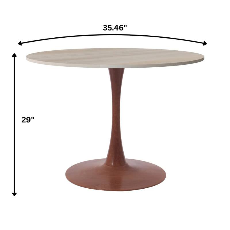Bristol 35" Round Dining Table with Sintered Stone Top and Cherry Steel Pedestal Base for Modern Kitchen and Dining Room