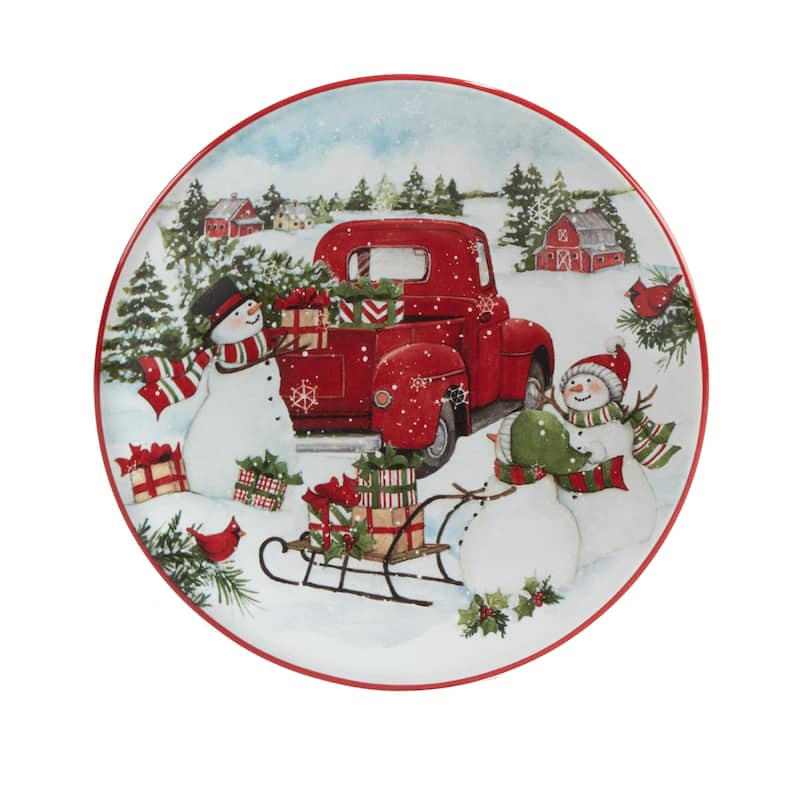 Certified International Red Truck Snowman 6" Canape/Luncheon Plates, Set of 4