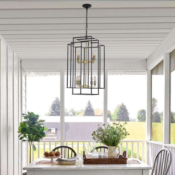 8 Lights Black Gold Lantern Tiered Pendant Light Fixtures Industrial Farmhouse Hanging Chandelier No Bulbs