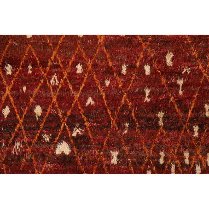 Hand Knotted Oriental 100% Wool Carpet Modern Geometric Red Moroccan Area Rug - 6' 4'' X 5' 0''