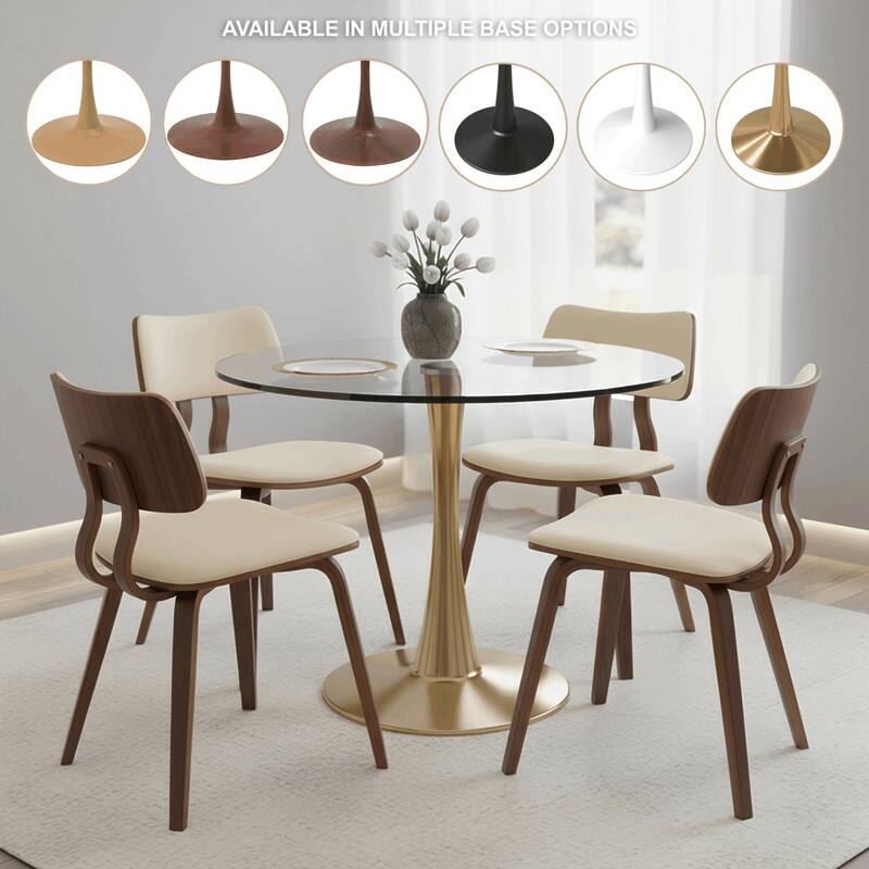 Bristol Round Dining Table with Glass Top and Steel Pedestal Base for Kitchen and Dining Room