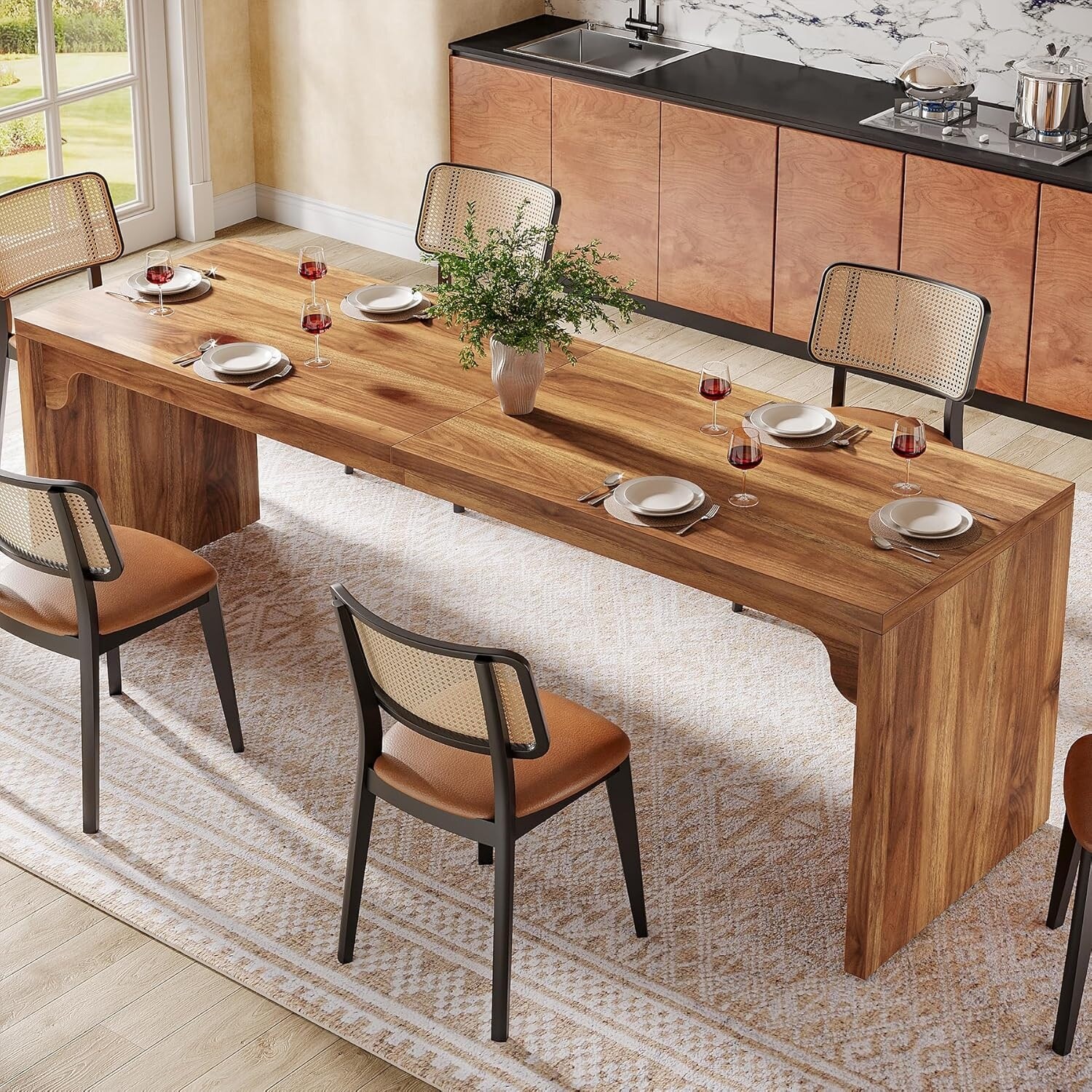 ブラウン木製長方形テーブル 78-Inch Wood Modern Rectangular Dining Room Table, Long Kitchen