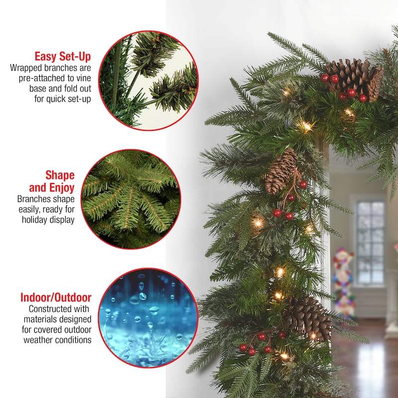 National Tree Company 9 ft. Feel-real Colonial Garland with 50 Clear Lights - 9 ft
