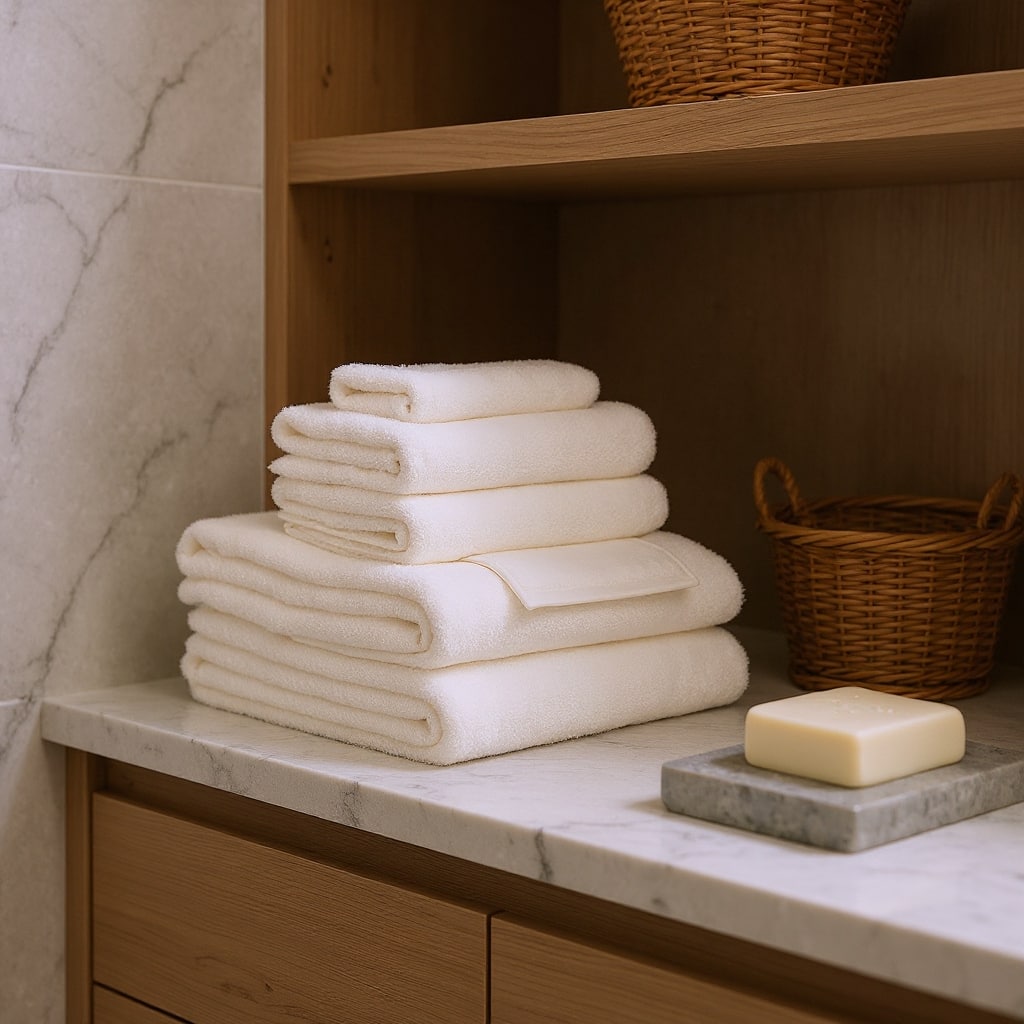 HomeRoots Set of Six Ivory Cotton Quick Dry Terry Cloth Towels