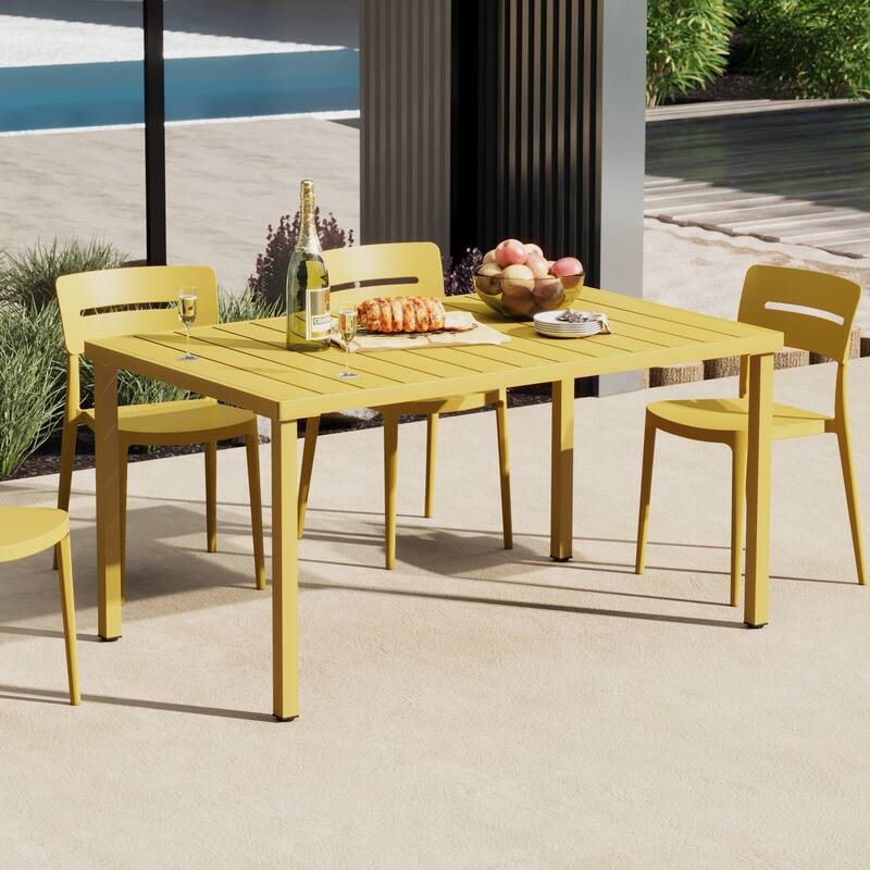 Frond and Form 59 Inch By 35.4 Inch Outdoor Steel Rectangular Dining Table