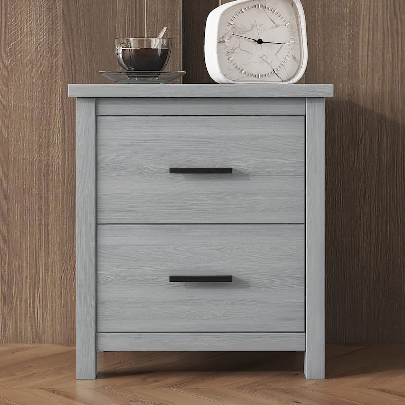 Dark Walnut Vintage Nightstand with Two Spacious Drawers, Simple & Modern Design