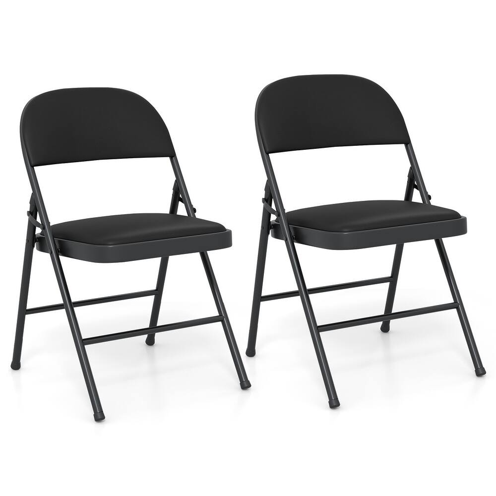Gymax 2PCS Folding Chairs w/ Metal Frame PVC Leather Stackable Chairs