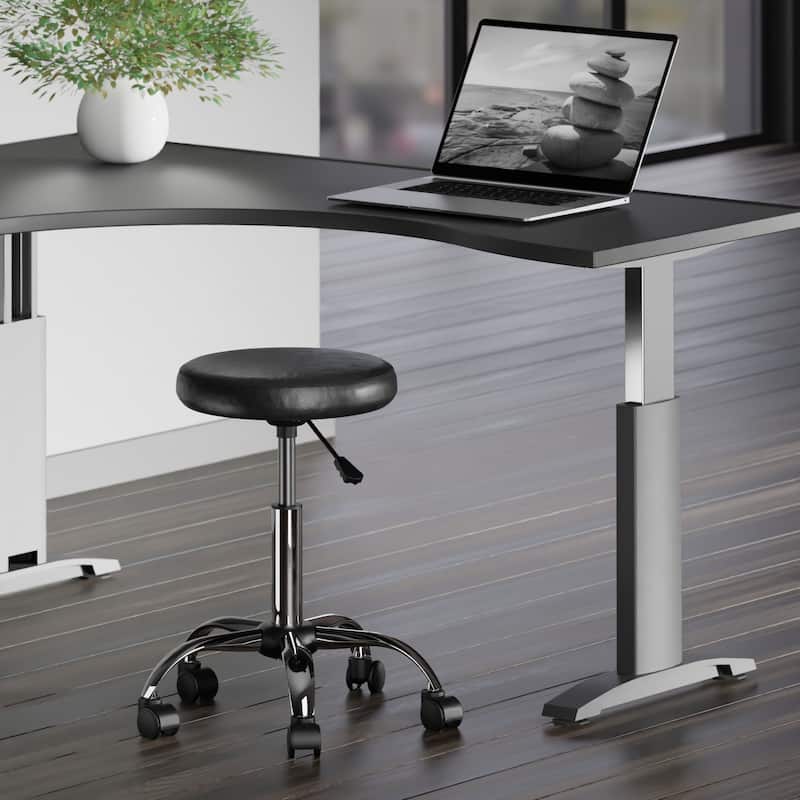 Adjustable Height Round Seat Swivel Stool with Wheels Black Chrome - 22.52 x 22.52 x 23.02 inches