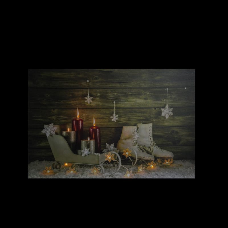 S LED Candles, Ice Skates Sleigh Christmas Canvas Wall Art 12 x 15.75