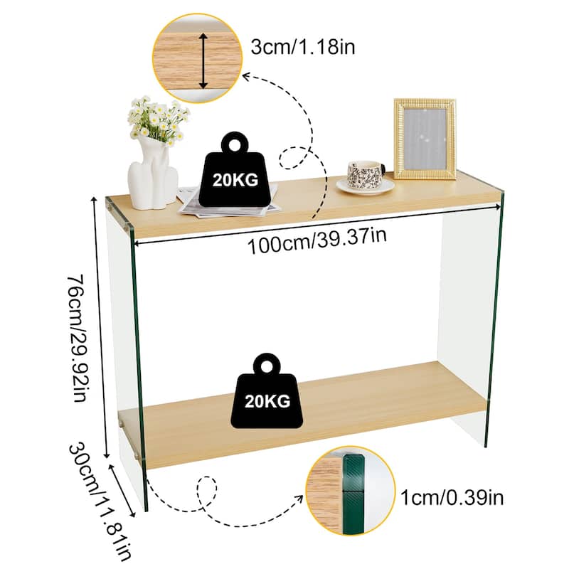 Console Entry Table Storage Rectangular Entryway Table with Tempered Glass Frame