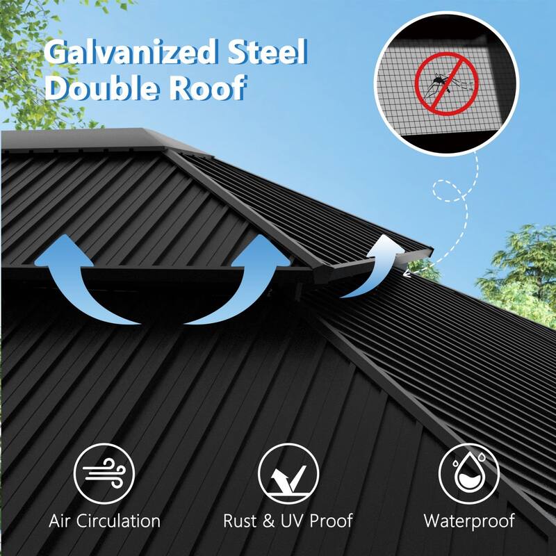 VEIKOUS Aluminum Double Hardtop Gazebo Pergola for Patio, Lawn, and Garden with Removable Netting