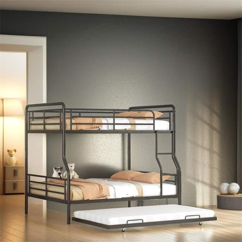 Full XL Over Queen Metal Bunk Bed with Twin Size Trundle