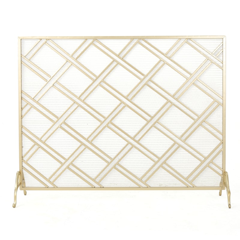 Roomfitters Modern Geometric Fireplace Screen, Single-Panel Design with Stylish Circle Patterns and Durable Mesh