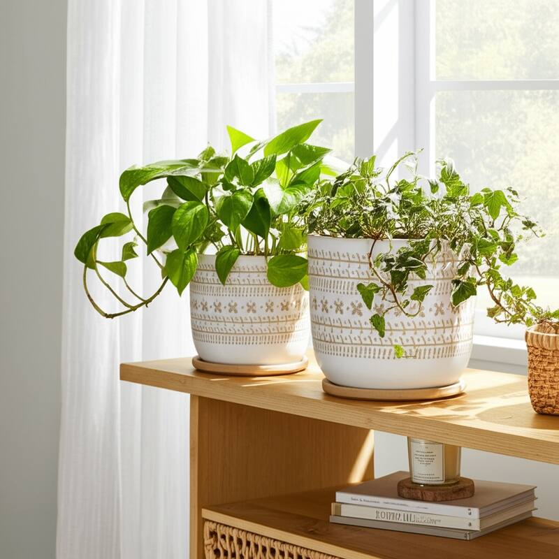 Ceramic Saucer Planters Circular Design Indoor Decor (Set of 2)
