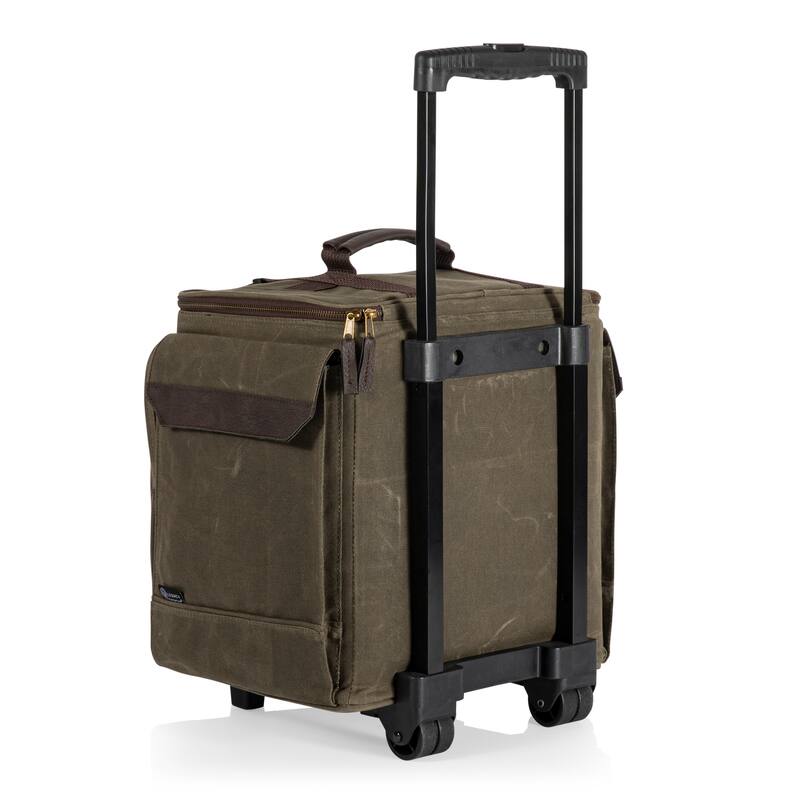 Legacy Somm 12 Bottle Insulated Wine Bag with Rolling Cart, (Khaki Green with Brown Accents)