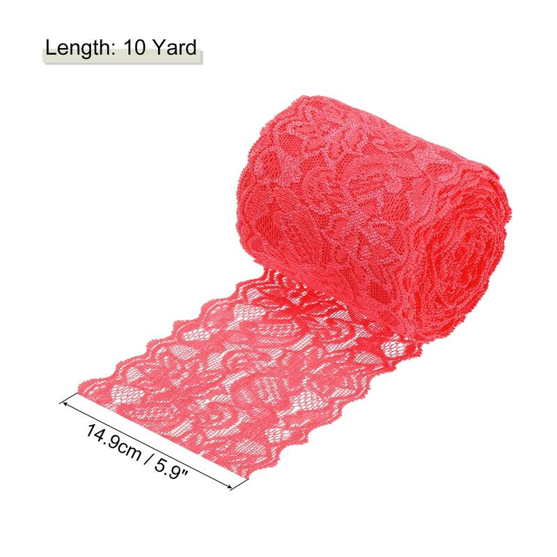 3 Inch Wide 10 Yard Lace Ribbon Floral Pattern Yellow Lace Trim Ribbon - Pink