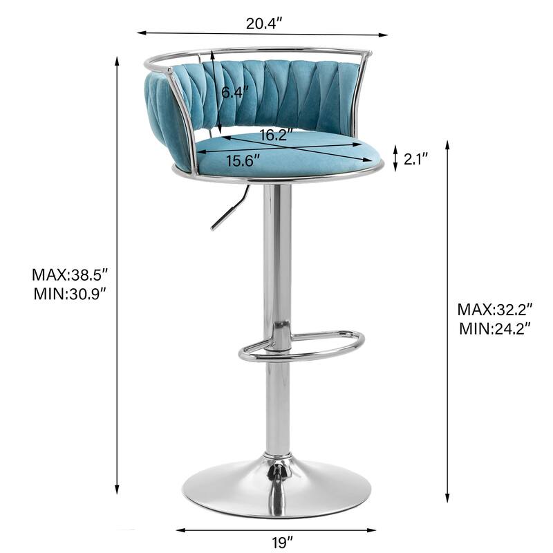 4 Set Modern Velvet Adjustable Swivel Bar Stools with Metal Frame