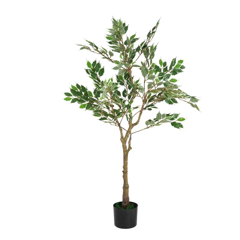 Roomfitters 51" Artificial Ficus Tree with Black Plastic Pot, Indoor Decorative Faux Plant