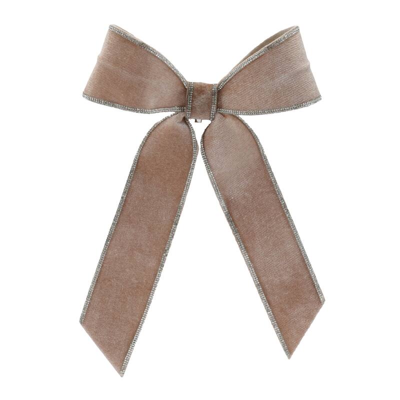 Holiday Tree Bows with Jewel Beads Beige Grey Set of 2 - 13” x 9.5” x 2.5” - Beige-Grey
