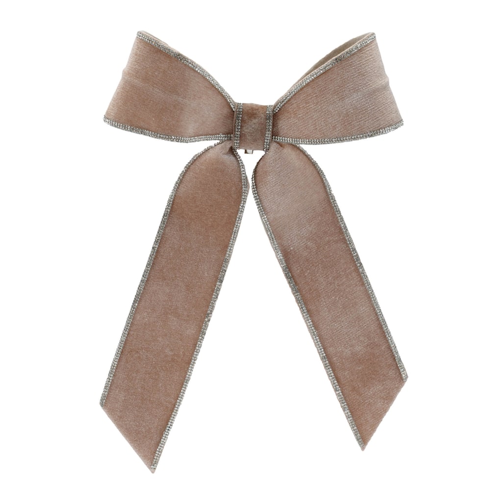 Holiday Tree Bows with Jewel Beads Beige Grey Set of 2 - 13” x 9.5” x 2.5”