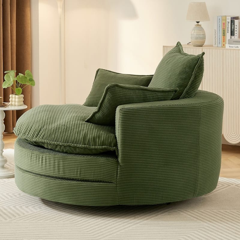360° Swivel Sofa Chair Accent Barrel Chair with Dual-layer Cushion Design and 3 Removable Pillows