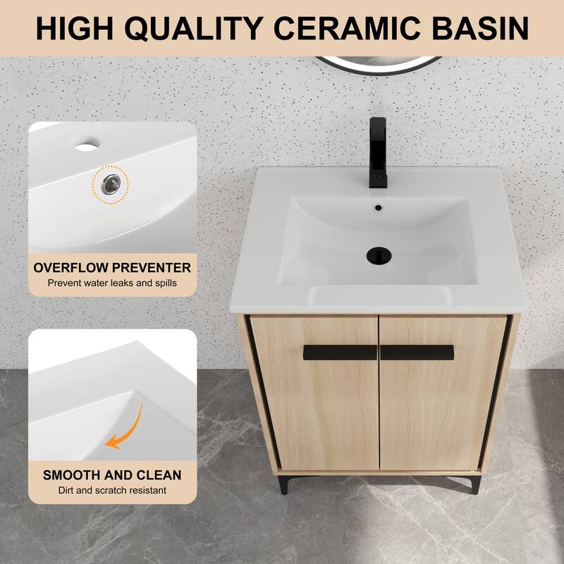 Bathroom Vanity With Sink In 24/30 Inch, Freestanding Bathroom Vanity With Soft Close Door and Adjustable Shelf