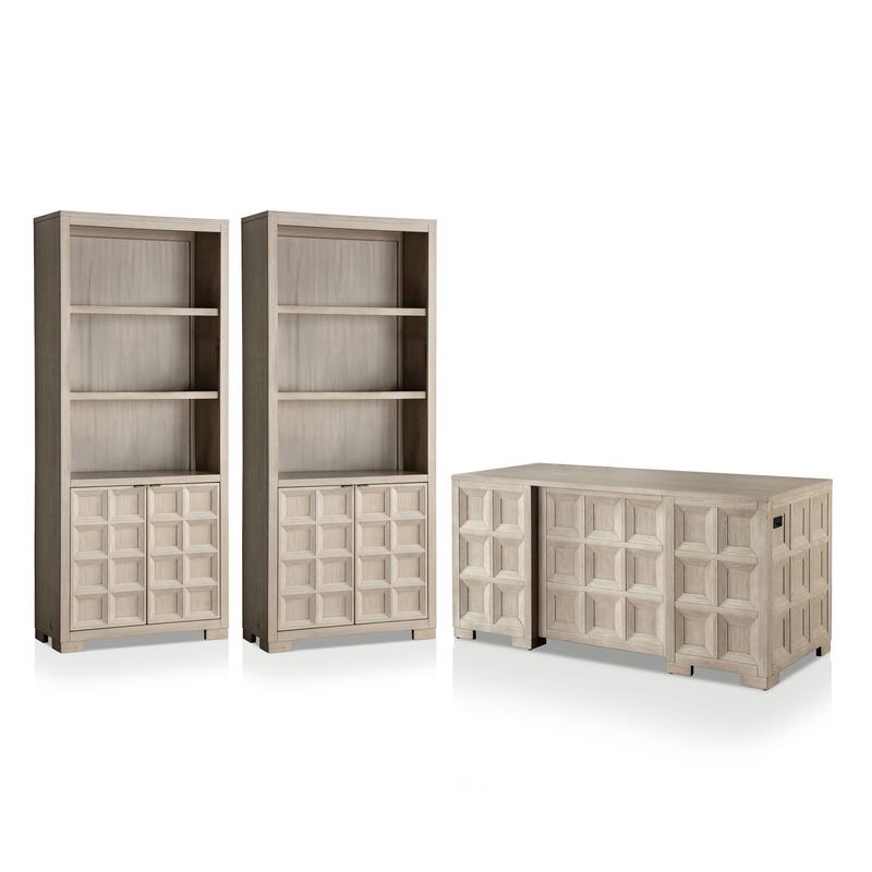 Furniture of America Durem Modern Tawny Brown Executive Desk with 2 Bookcases Set