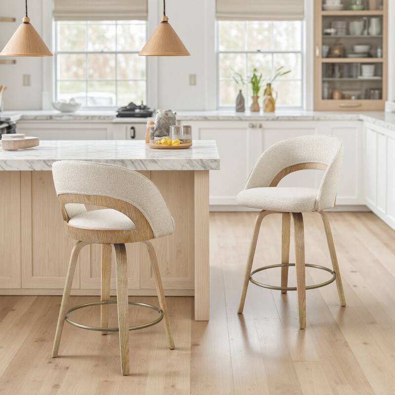 Art Leon Set of 2 Swivel Contemporary Counter Height Barstool with Bentwood Legs
