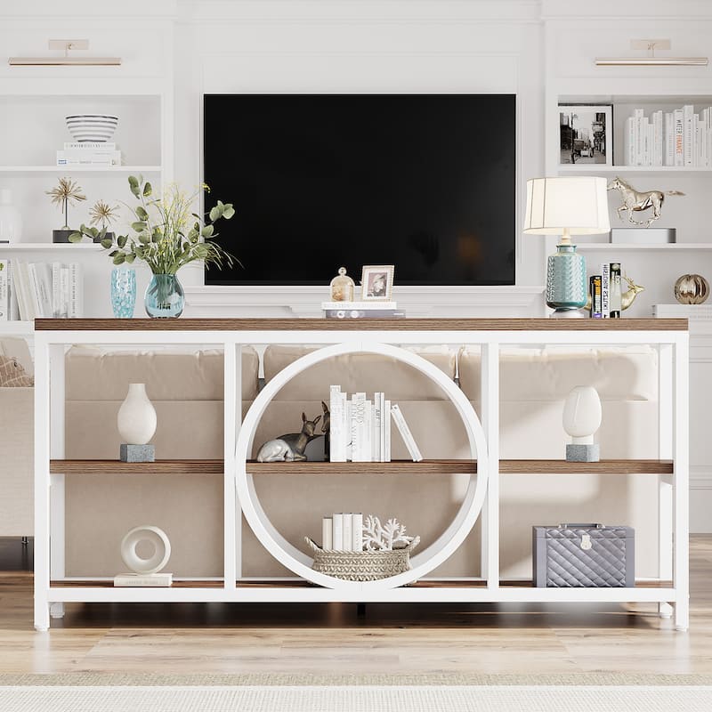 Extra Long Console Table 70.9 inch Narrow Sofa Tables - White Brown - Wood