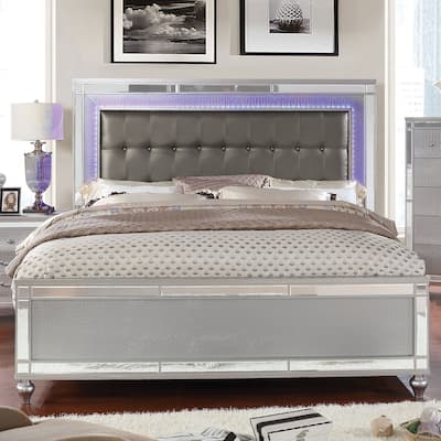 Derc Modern Solid Wood Upholstered Tufted Panel Bed with LED by Furniture of America