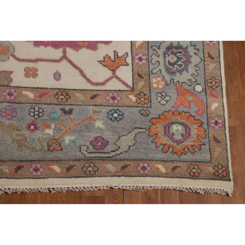 Ivory Floral Oushak Indian Area Rug Handmade Wool Carpet - 7'11" x 10'0"