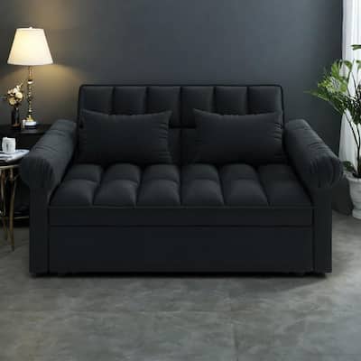 56" Foam 2-Seater Sofa Bed with Pull-Out Sleeper and Adjustable Backrest
