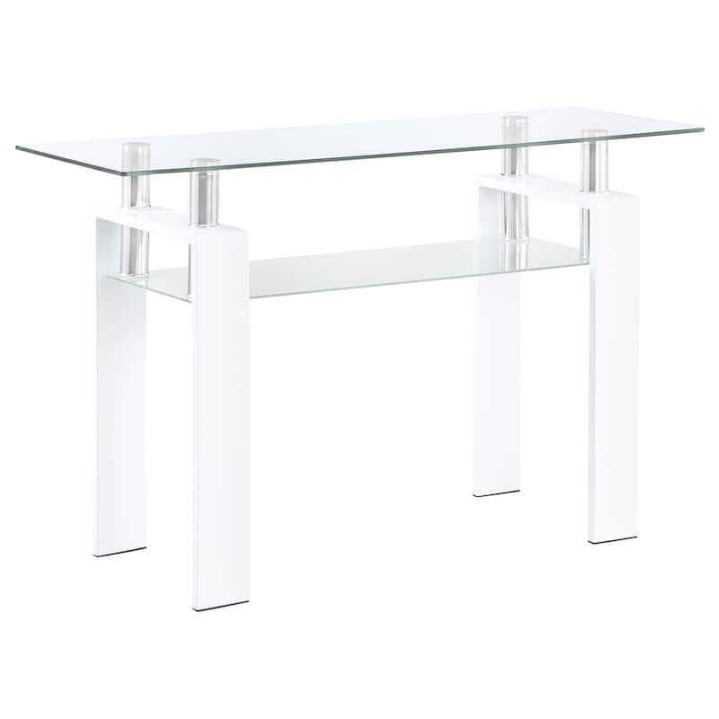 Dyer Rectangular Glass Top Entryway Sofa Console Table - White