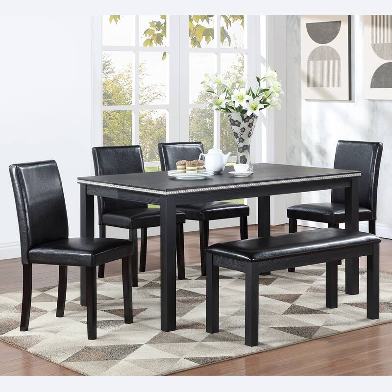 Wooden Dining Rectangular Table with Bench, Kitchen Table with Bench for Small Space, 6 Person Dining Table