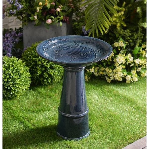 slide 2 of 14, Bridgeton Teal Glaze Birdbath - 17" x 22"