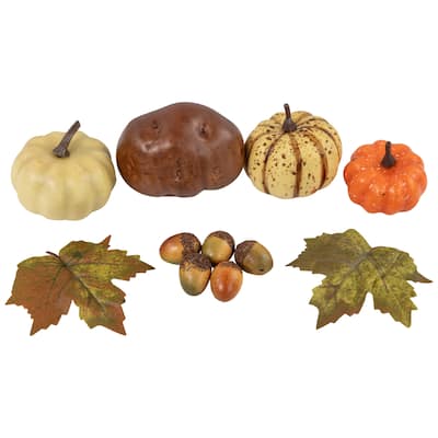 11-Piece Fall Harvest Artificial Pumpkin Acorn and Leaf Decoration Set
