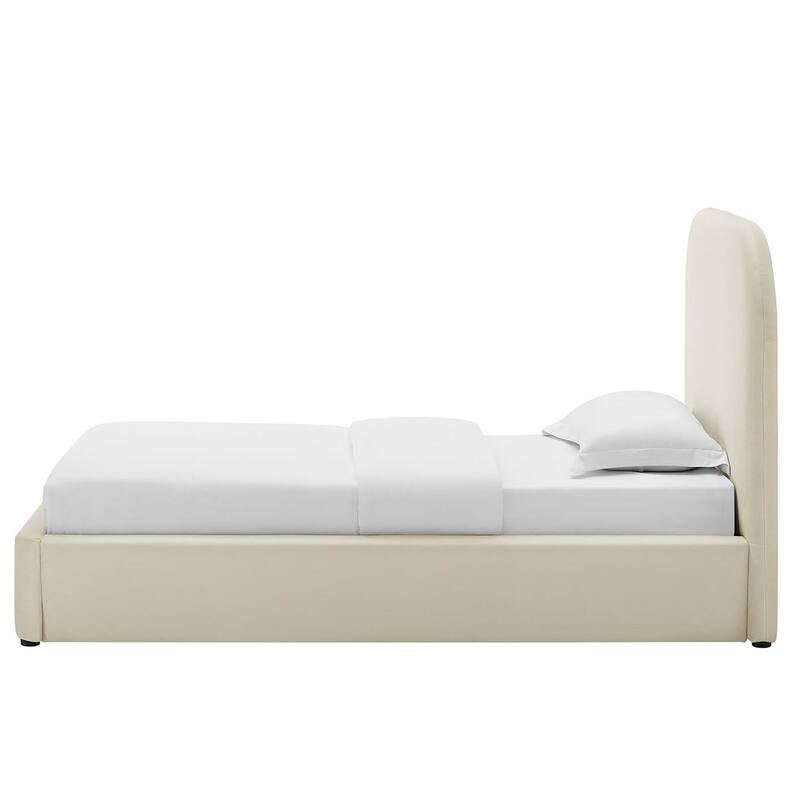 Hillsway Modern Curved Headboard Off-white Velvet Upholstered Twin Size Platform Bed