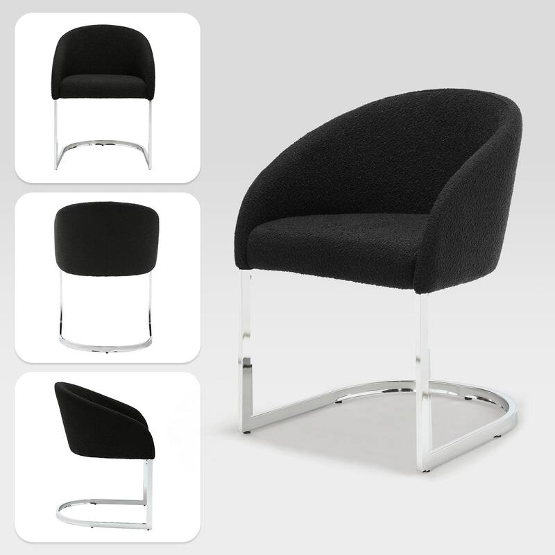 Modern Fabric Upholstered Dining Chairs, Boucle Arm Side Chair - 30" H x 22.2" W x 21.7" D